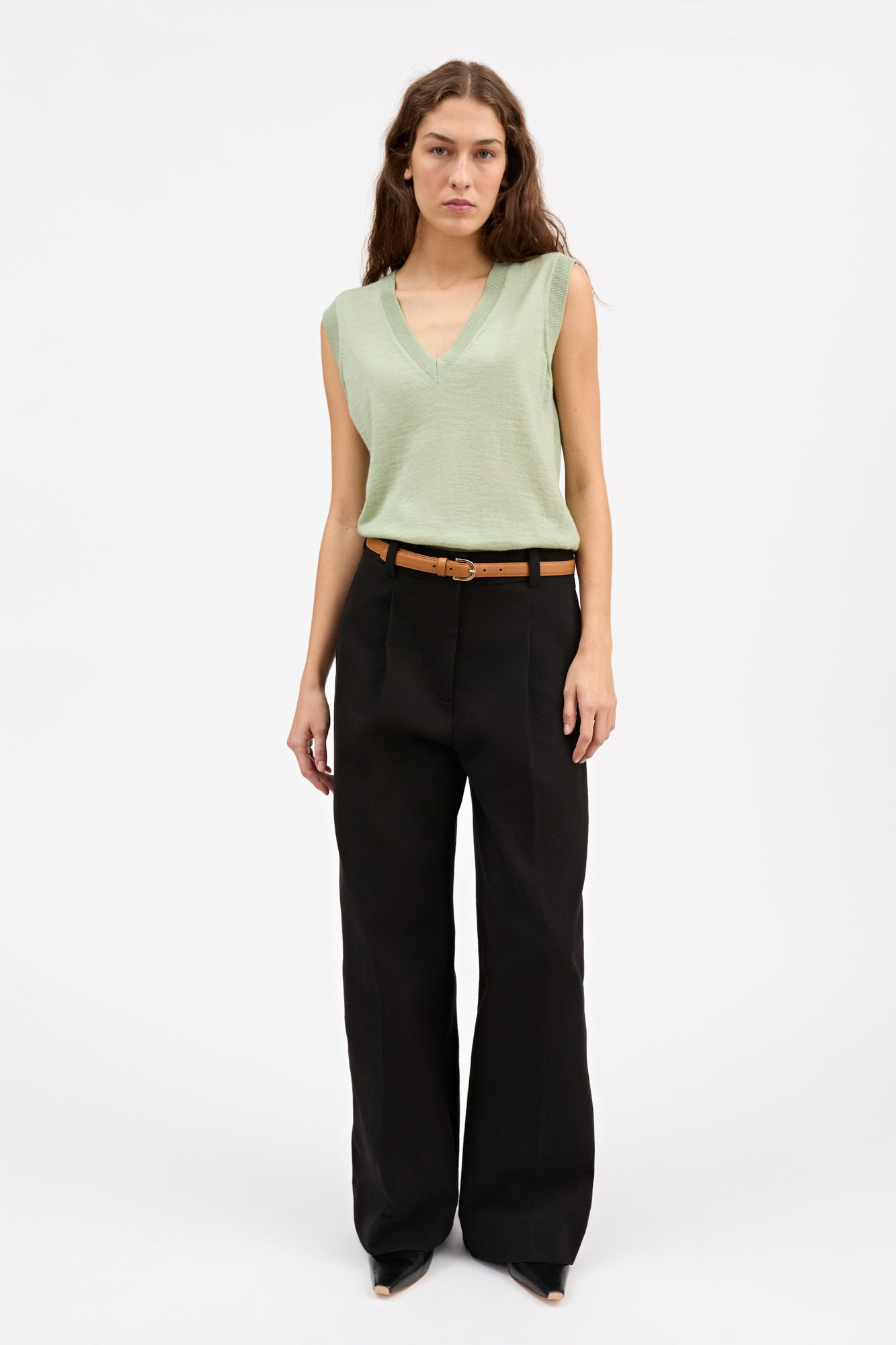 Skall Studio Amara v-neck vest Vest Light green mélange