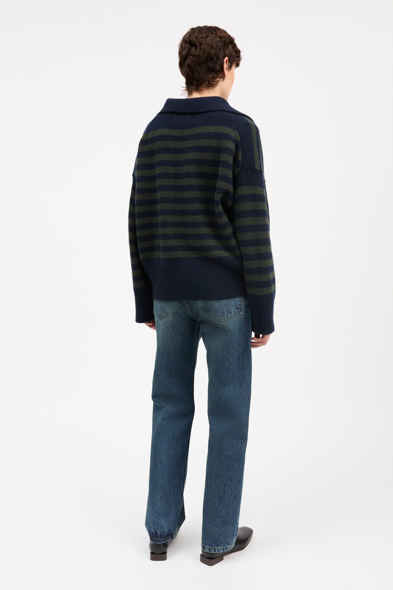 Skall Studio Dean V-neck jumper Jumper Navy/Dark green stripe