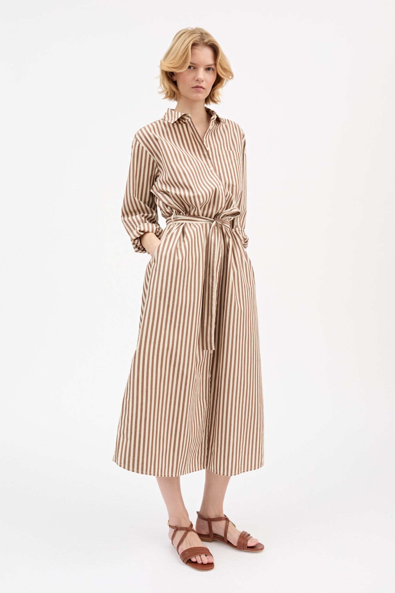 Skall Studio Leigh shirtdress Dress Brown/Ecru stripe