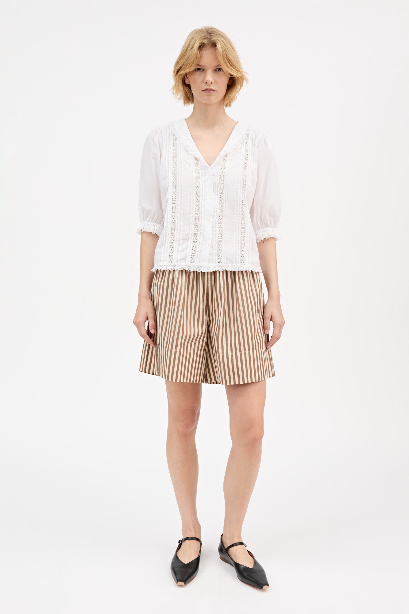 Skall Studio Vetiver shorts Shorts Brown/Ecru stripe